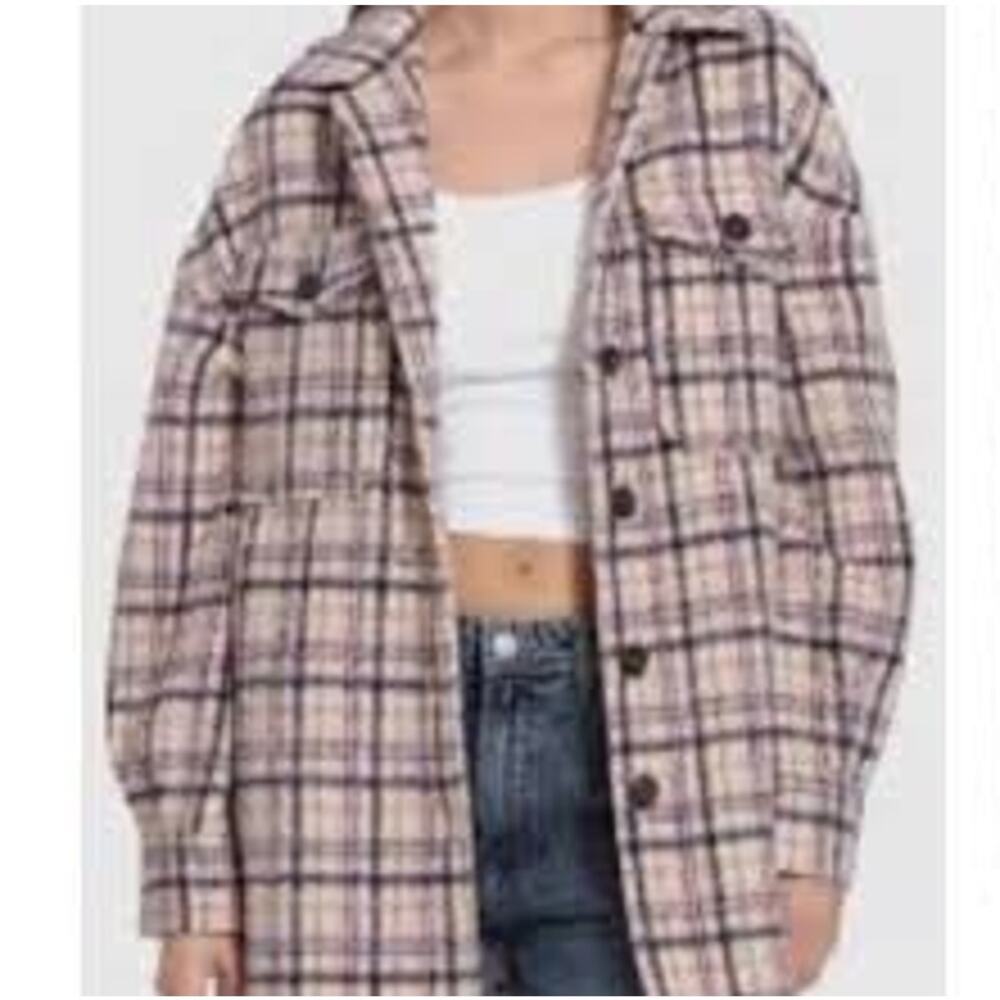 NWT Avec Les Filles Plaid Shirt Jacket Size XL